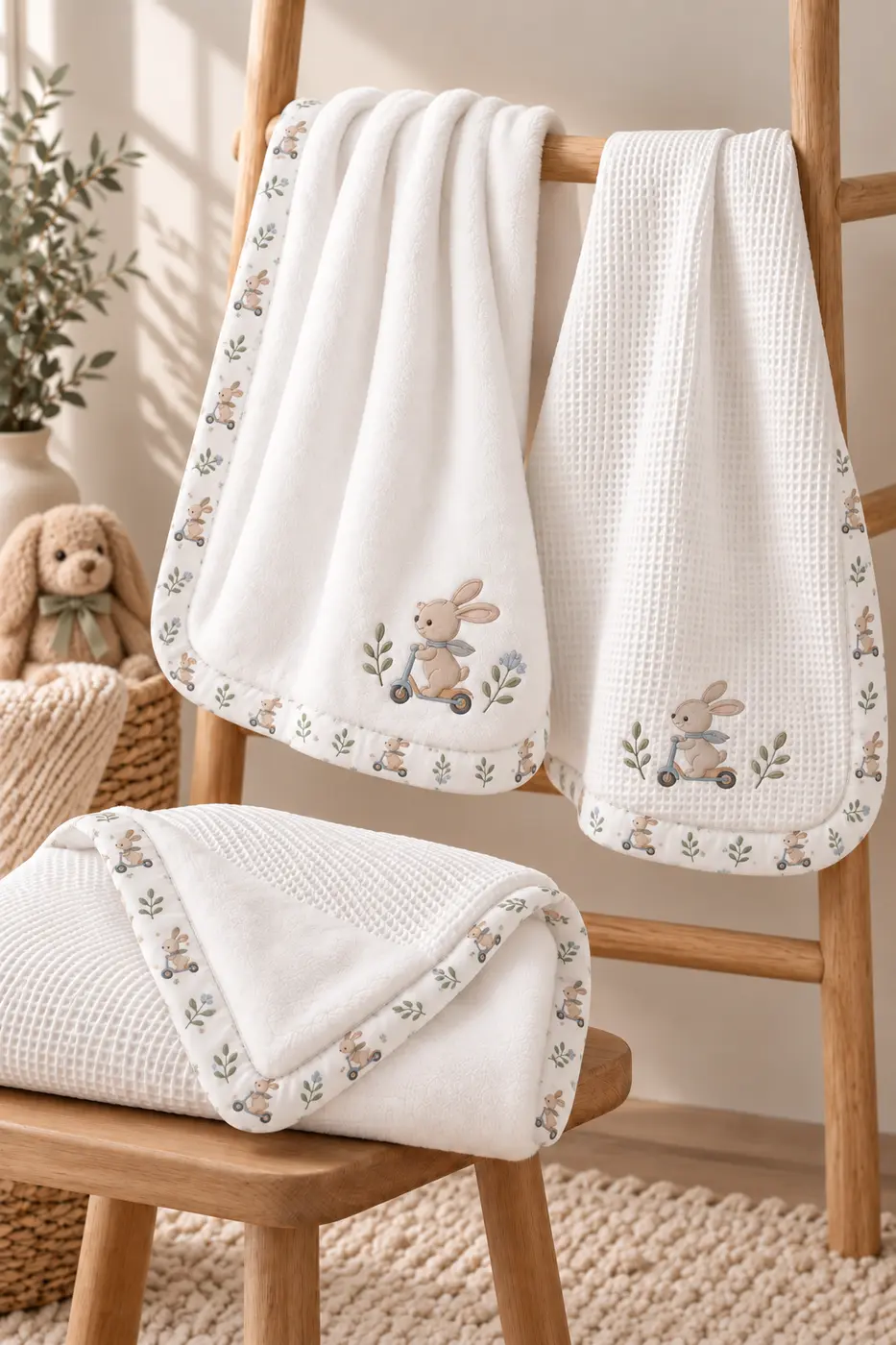 Scooter rabbit embroidered baby blankets